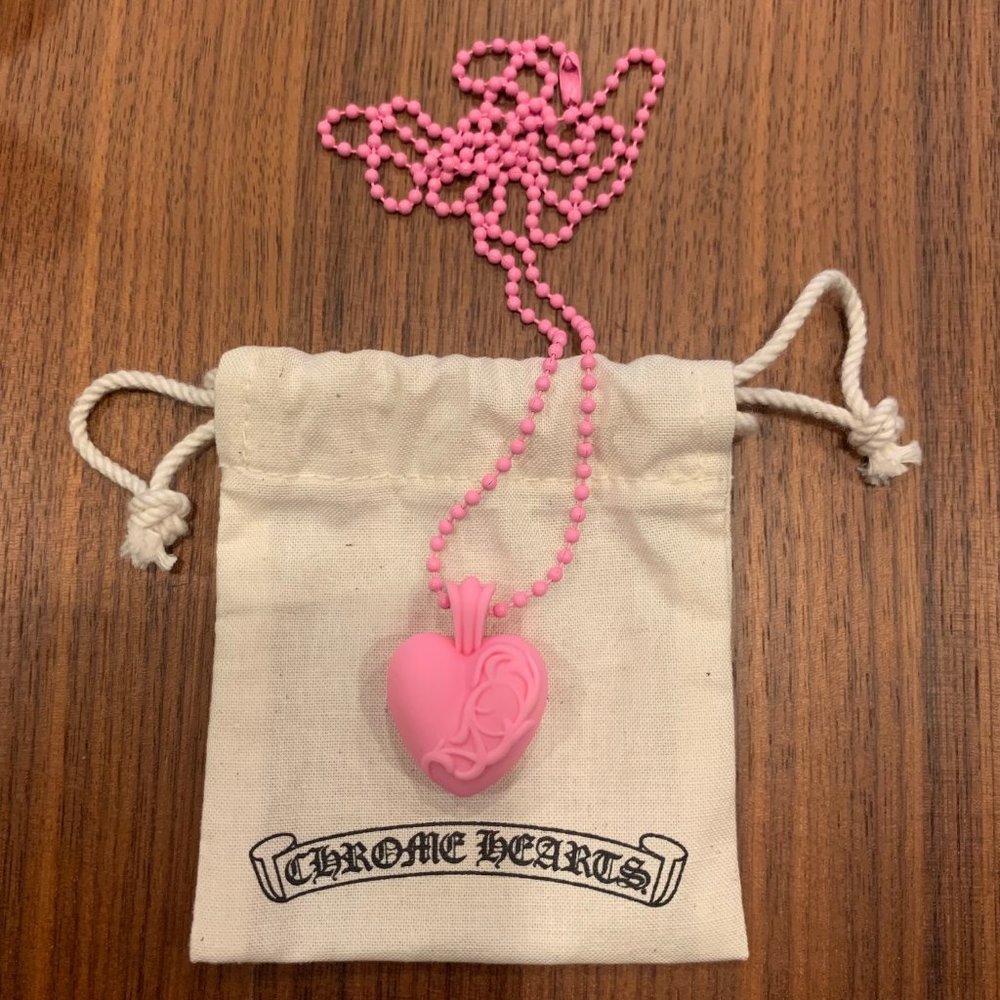 Chrome Hearts Silichrome CH Heart Pink Silicone Pendant Necklace